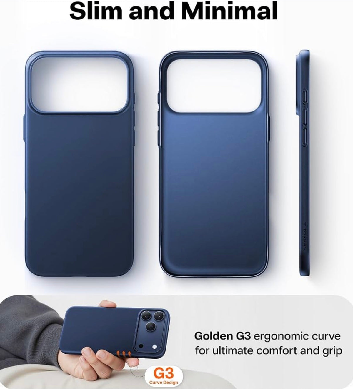 TORRAS Slim Fit for iPhone 17 Pro Case Thin 6.3" Velvety Matte Blue, Hard Bayer PC Material for iPhone 17 Pro Phone Case, OriginFit, Anti-scratch,Ultra Slim Lightweight Hard Cover