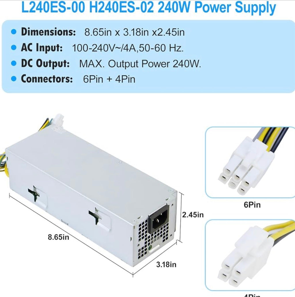 Upgraded L240ES-00 H240ES-02 240W Power Supply B240AM-02 PSU Compatible with Dell Optiplex 3050 5050 7050 Mini Tower J61WF DK87P DHVJN F484X DW3M7 HT04K L240ES-00 H240NM-00 HU240AS-00 Power Supply