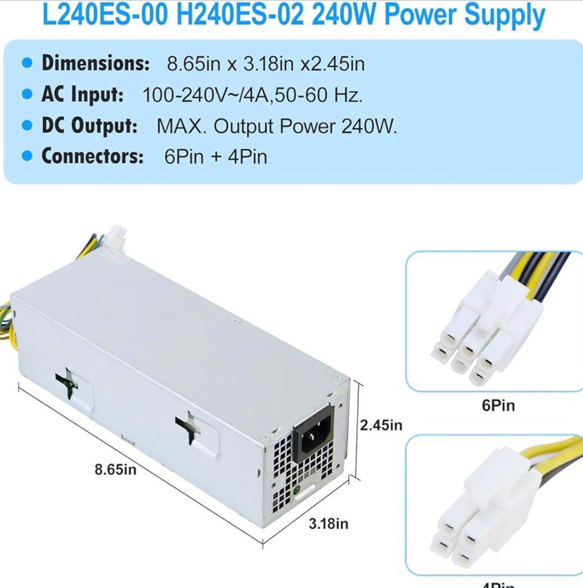 Upgraded L240ES-00 H240ES-02 240W Power Supply B240AM-02 PSU Compatible with Dell Optiplex 3050 5050 7050 Mini Tower J61WF DK87P DHVJN F484X DW3M7 HT04K L240ES-00 H240NM-00 HU240AS-00 Power Supply