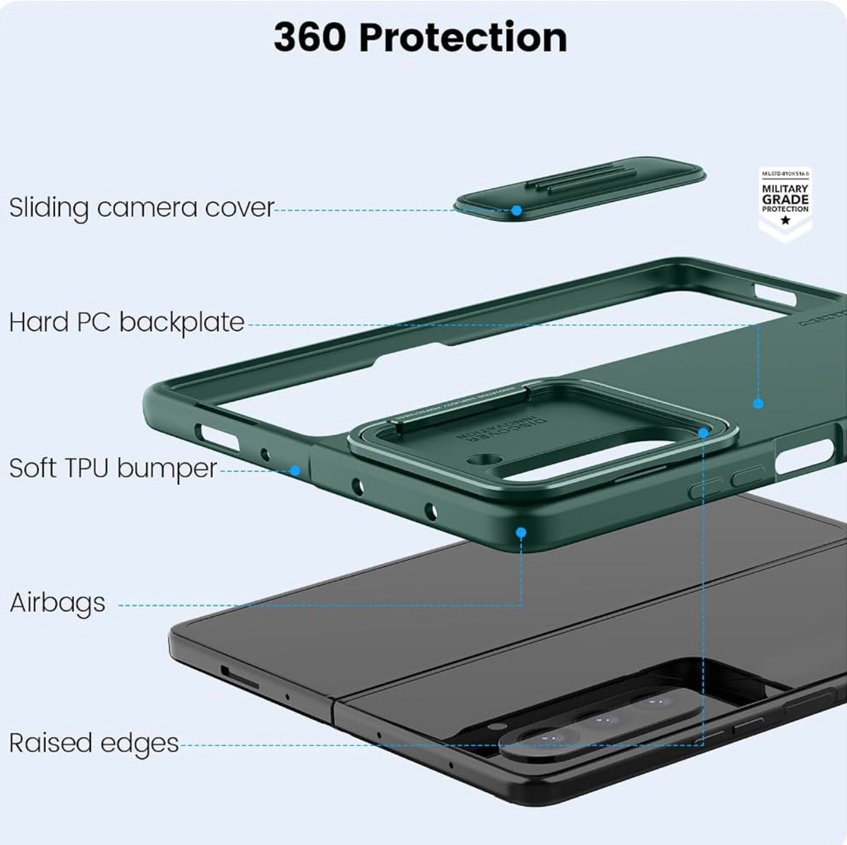 Nillkin - Samsung Galaxy Z Fold 5 Case with Metal Kickstand [Slide Camera Cover] CamShield Silky [Liquid Silicone ] Case for Galaxy Z Fold 5 5G Slim Pockets Fit Protective Case Green