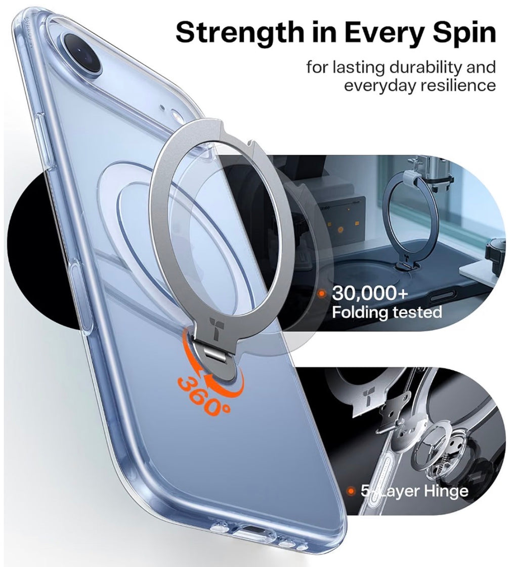Q3 Spin for iPhone 17 Air Case, 360 Magnetic Stand, Clear, Compatible with MagSafe, Built-in Kickstand, Camera Control, 4X Military-Grade Shockproof Translucent Phone Case for Air