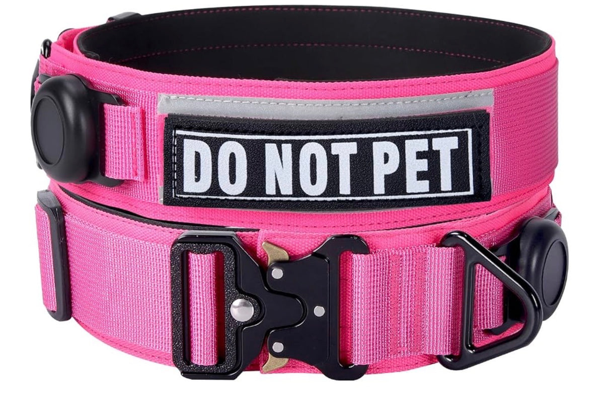 Tactical Dog Collar with Airtag Holder for Medium Dogs, 2" Wide Pink Collar
Gift 3 Patches, Military Heavy Duty Dog Collar with AirTag Holder & Metal Buckle & Soft Padding for Walking, Hiking, Training