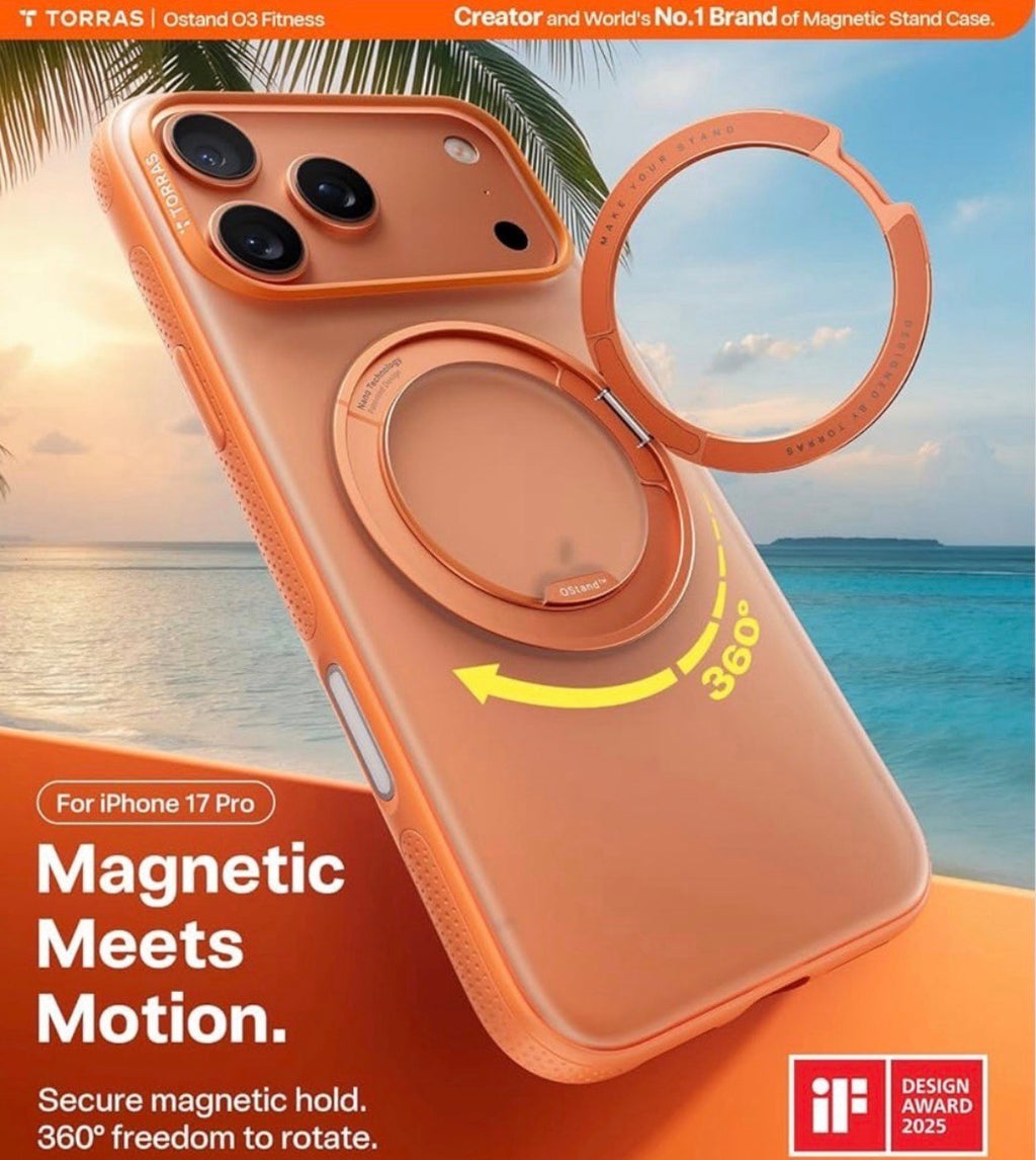 TORRAS for iPhone 17 Pro Case 360 Magnetic Stand, Translucent Cosmic Orange
[Fit for MagSafe] [360° Rotating Kickstand] 4X Mil-Grade Shockproof, Camera Button, Slim, O3 Fitness Series, 6.3"