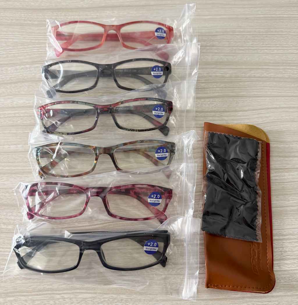 Reading Glasses for Women, 6 pack Fashion Readers for Women Men Spring Hinge Eye Glasses, Blue Light Reading Glasses, 2.00 x
