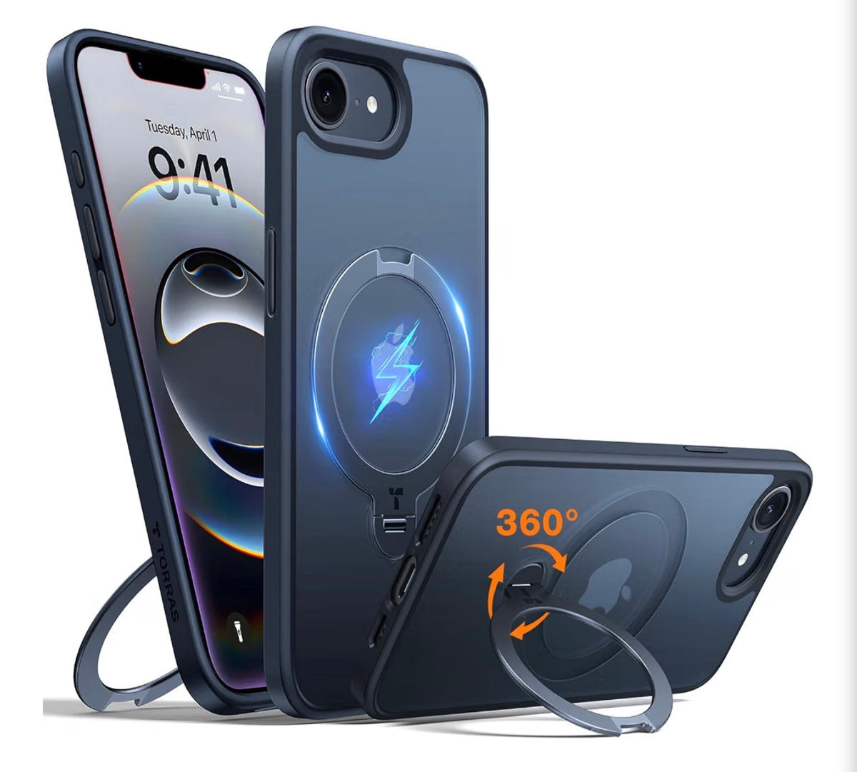 360 Spin for iPhone 17e Case & iPhone 16e case with Stand, Fit for MagSafe, 4X Military-Grade Protective, Stand Phone Case for iPhone 17e Case, Ring Holder Slim Cover, Matte Black 6.1''