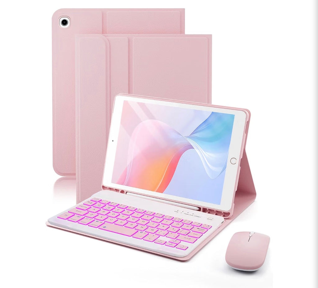 for iPad mini 5 (2019) & Mini 4 (2015) Case with Keyboard for iPad mini 5th 4th Generation 7.9" - 7 Color Backlit Keyboard Case - Built in Pencil Holder with Mouse - Pink