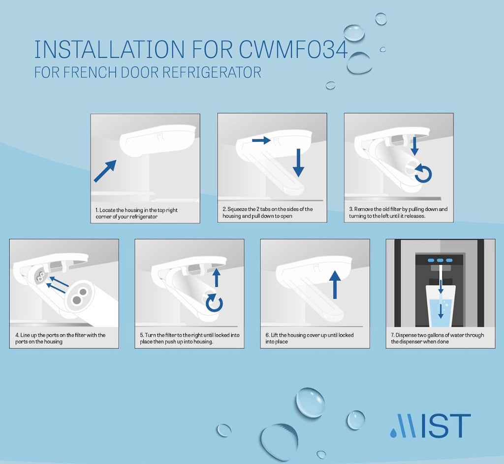 XWF Water Filter, Not XWFE, 2 Pack, Activated carbon, NSF/ANSI 42 certified by IAPMO, reduces chlorine taste, 200 gallons or 6 months, tool-free push-in