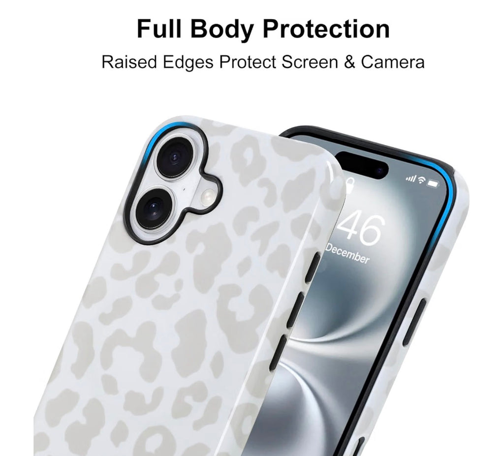 Magnetic for iPhone 17 Case, White Leopard Cheetah Pattern [Compatible with Magsafe Charging] 2 in 1 Matte Shockproof Protection Hard Phone Cover for Women Men