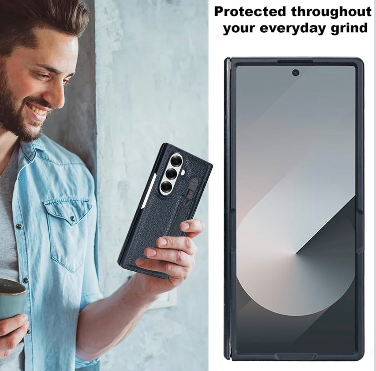 for Samsung Galaxy Z Fold 7 Case with S Pen Holder, Spring Hinge Protection Hard PC & Stylish PU Leather Anti Fingerprint Anti Scratch Anti Slip Protective Cover (Black)