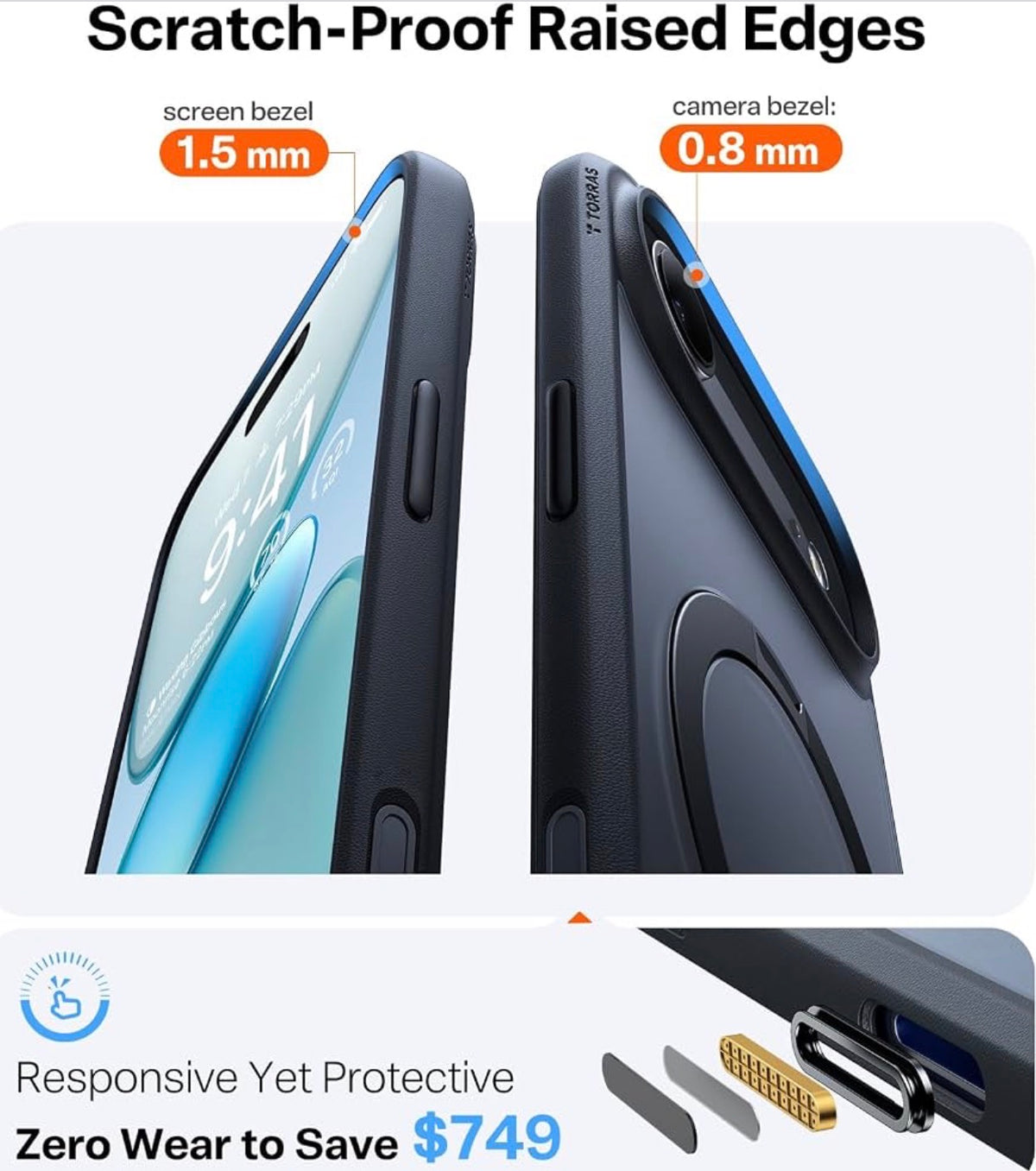 TORRAS Q3 Spin for iPhone Air Case, 360 Magnetic Stand, Black, Compatible with MagSafe, Built-in Kickstand, Camera Control, 4X Military-Grade Shockproof Translucent Phone Case for 17 Air