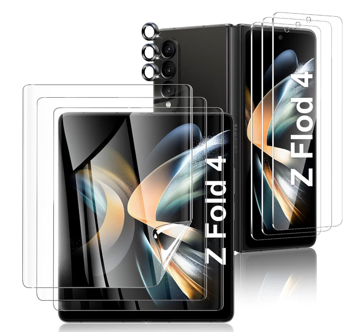 3+3+3 Pack Screen Protector Set for Samsung Galaxy Z Fold 4 - Including Inner Screen Flexible Film, Back Screen Tempered Glass Protector and 1 Set of Camera Lens Protector