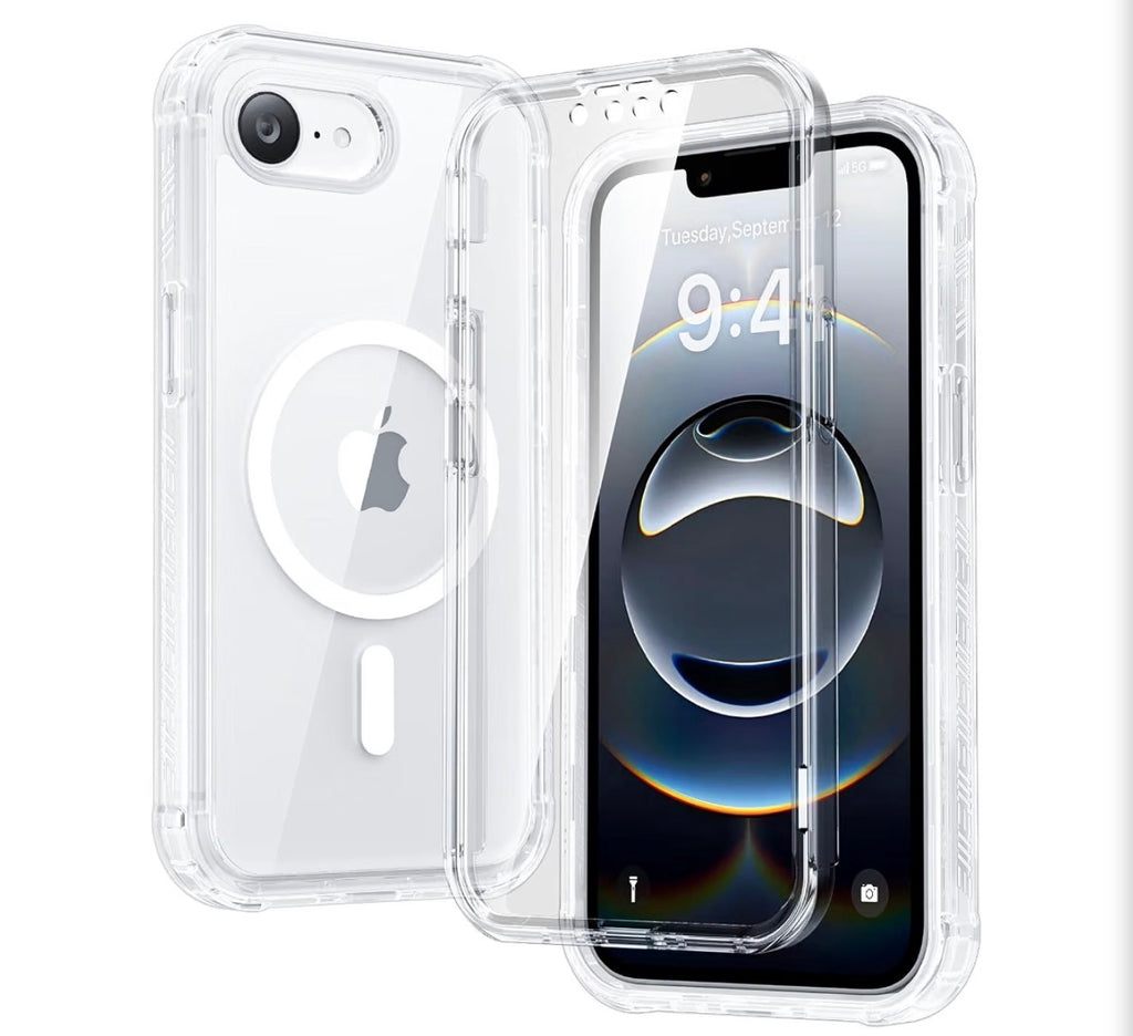 Magnetic Case for iPhone 16e 6.1'' (Clear) - Full Body Rugged Case with Built-in Screen Protector and Wireless Charging Support