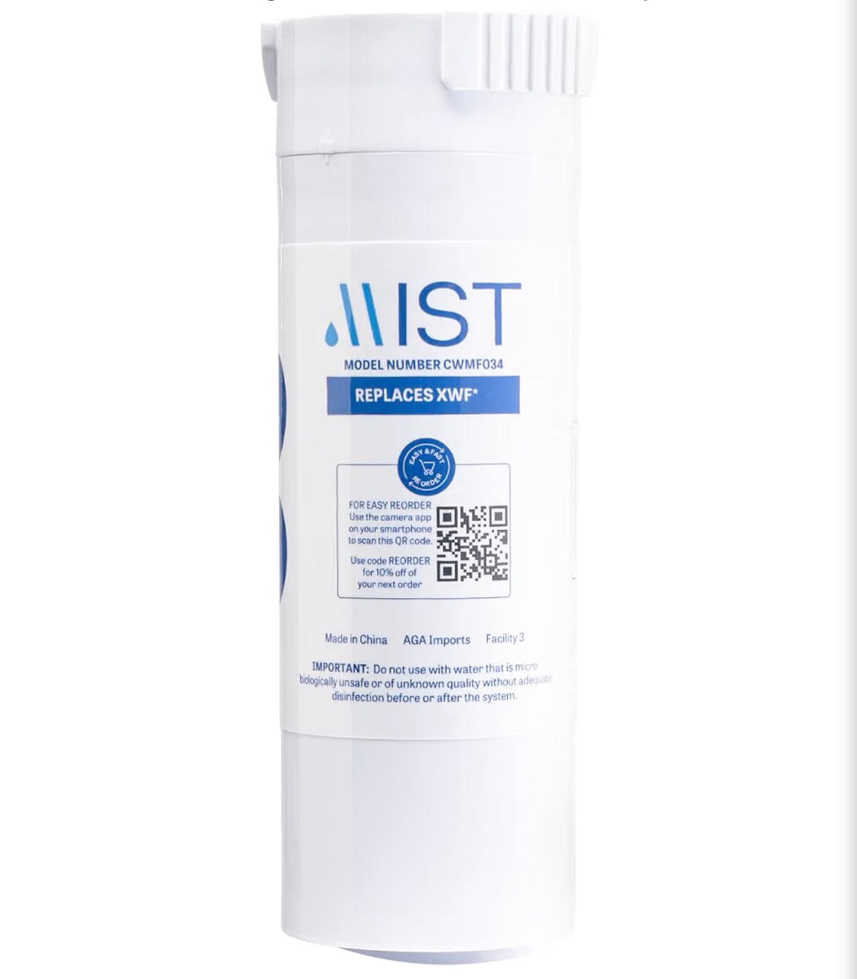 XWF Water Filter, Not XWFE, 2 Pack, Activated carbon, NSF/ANSI 42 certified by IAPMO, reduces chlorine taste, 200 gallons or 6 months, tool-free push-in