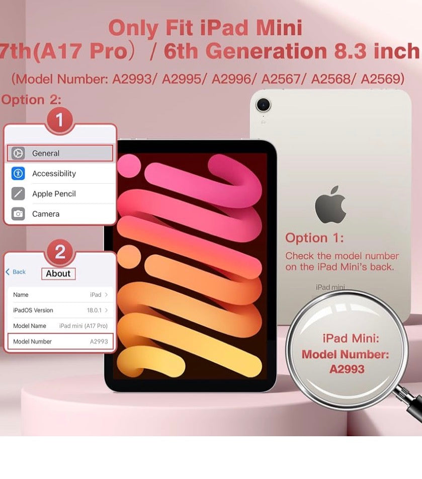 Keyboard Case for iPad 7 Mini/A17 Pro/Mini 6 Gen Case with Keyboard Pencil Holder, 7 Color Backlit Detachable Keyboard Cover for iPad mini 7th/6th Generation 8.3-inch 2024/ 2021, Pink