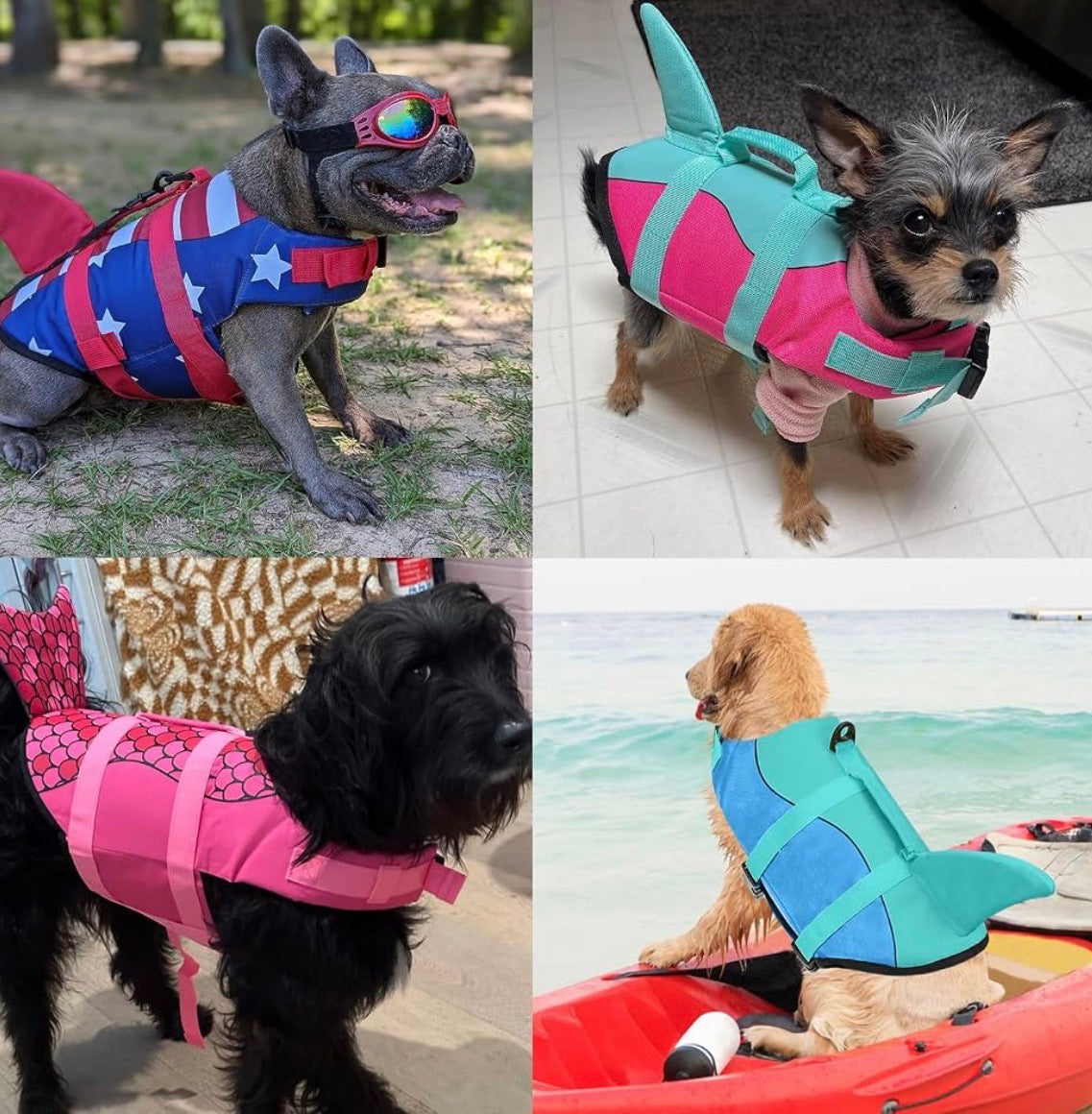 Malier Dog Life Jacket, Ripstop Dog Life Vest with High Buoyancy for Swimming Boating, High Visibility, Shark Puppy Lifesaver for Small Medium Large Dogs (Medium)