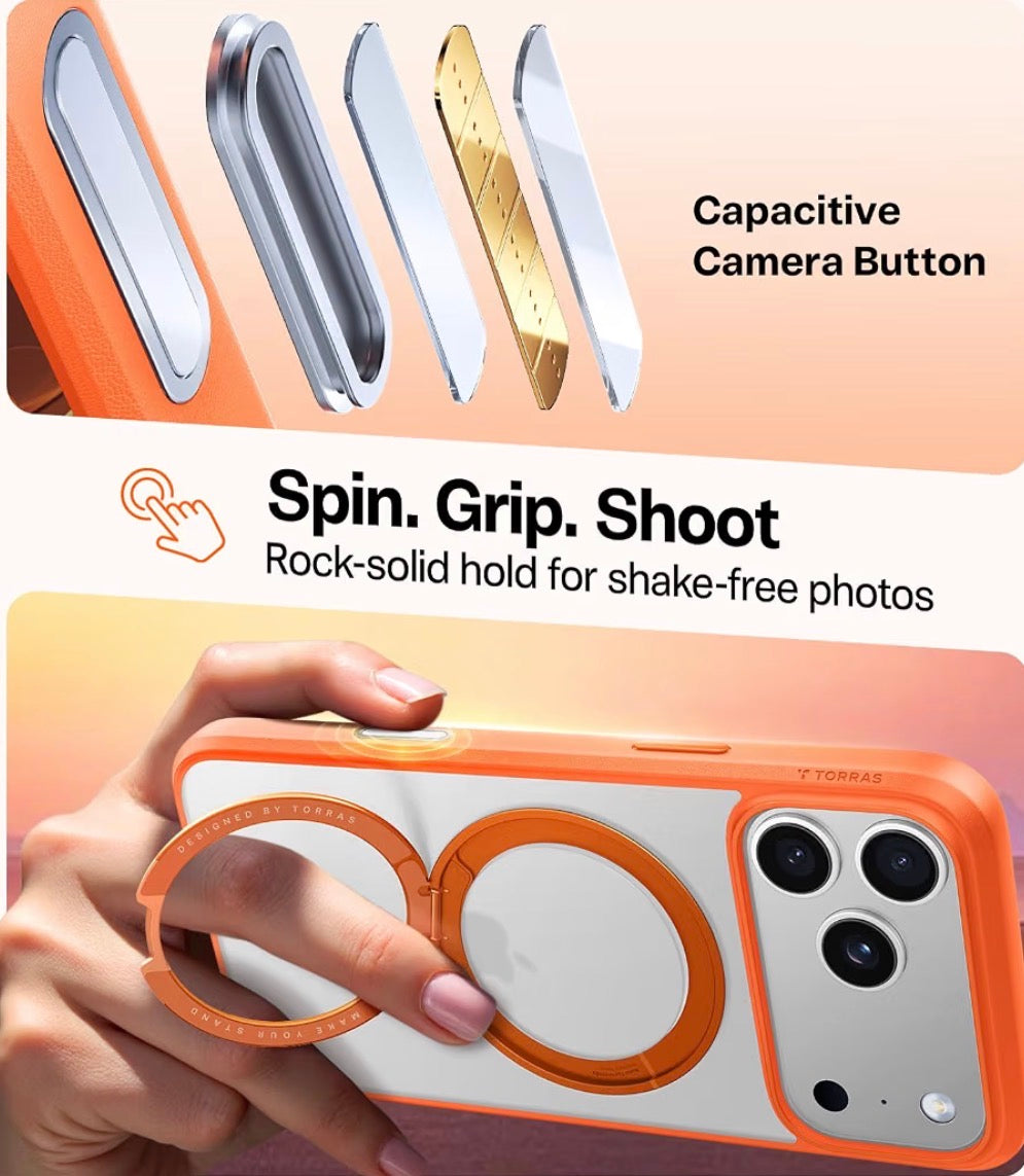 Upgrade 360 Magnetic Stand for iPhone 17 PRO Case, Fit for MagSafe
Mil-Grade Protection, Camera Control Button, Slim Soft Edge Translucent Back for iPhone 17 Pro 6.3 inch, Orange