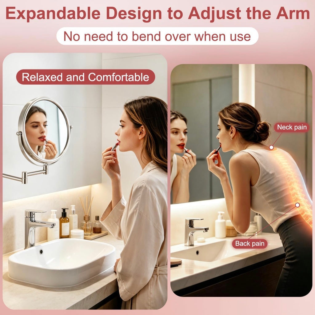 Wall Mounted Makeup Mirror, 1X/5X Magnifying Mirror Double Sided, 8 Inch Extendable Bathroom Mirror for Shaving, Nickel