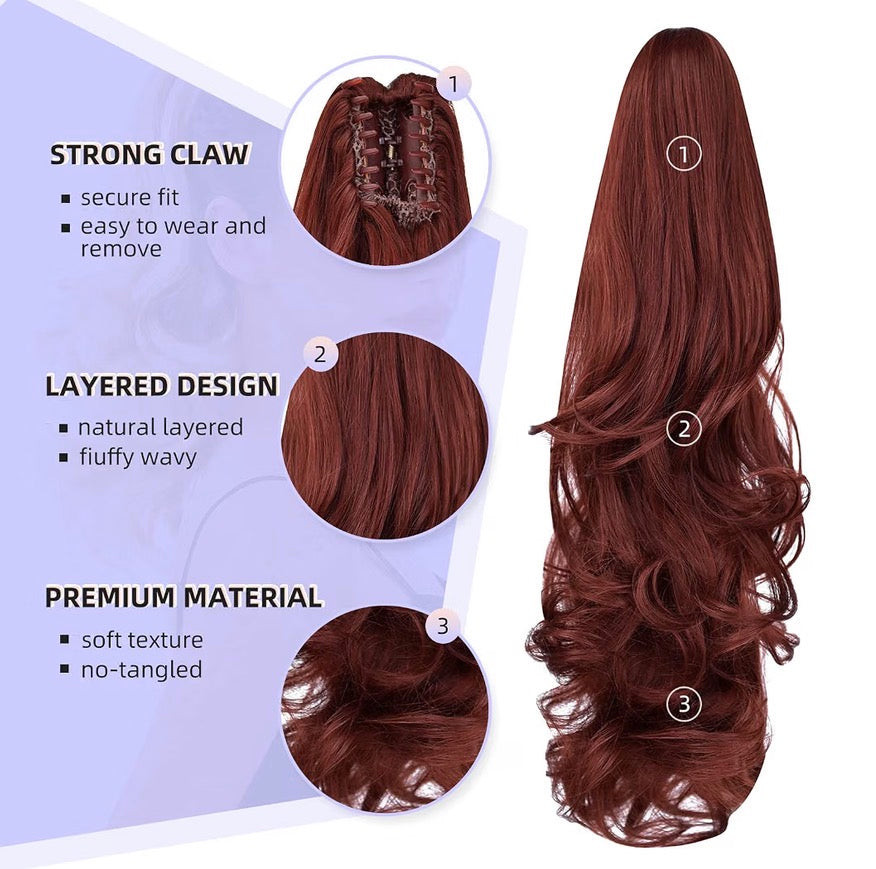 Claw Clip Ponytail Extension, 22" Clip in Ponytail,Auburn
Red Ponytail Extension,Long Wavy,Natural Looking Synthetic Hairpiece,Daily Use