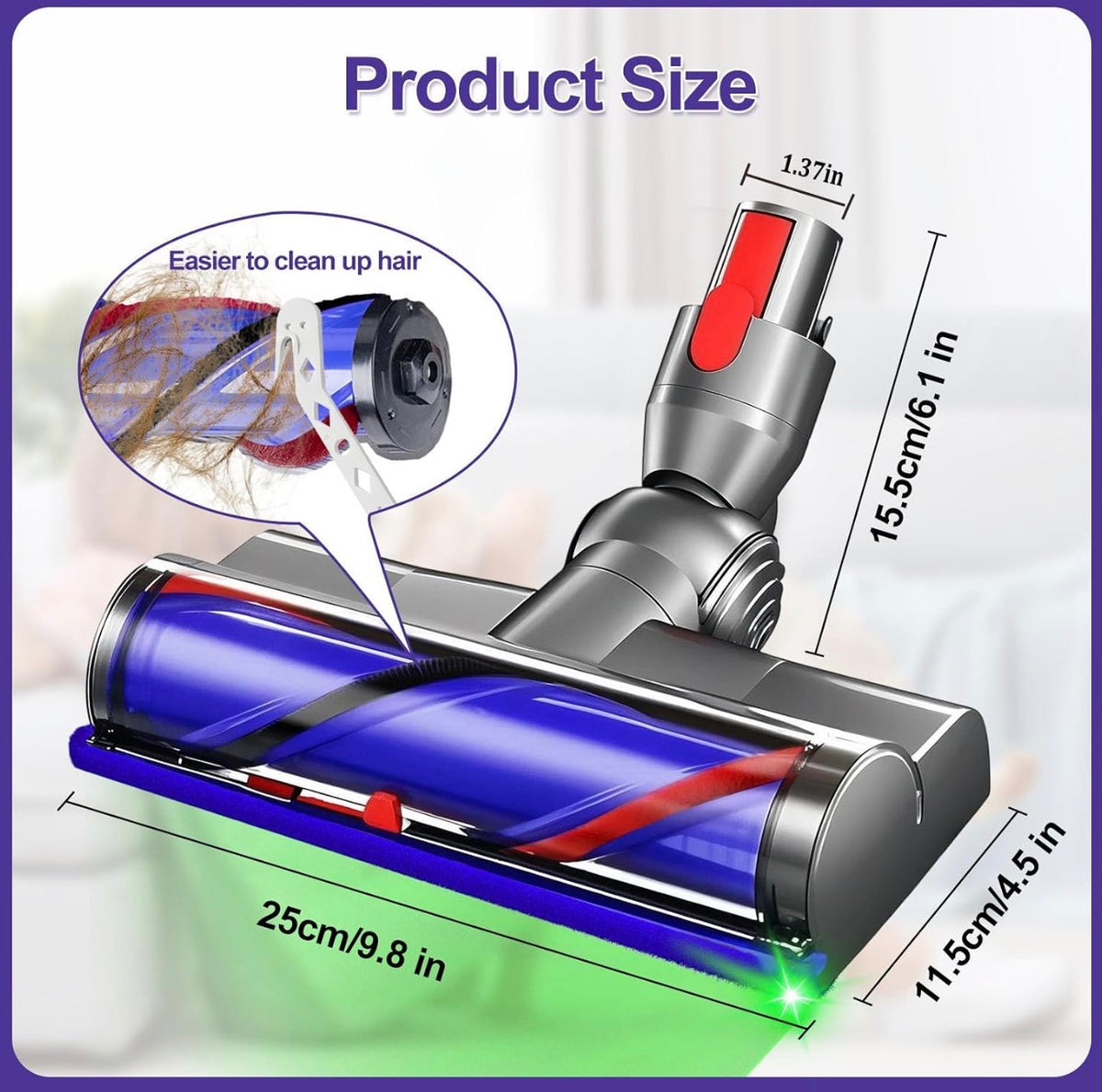 Vacuum Head Replacement for V7 V10 V11 V15 Cordless Vacuums, Quick Release Direct Drive with LED Headlights for Hardwood Floors & Carpets