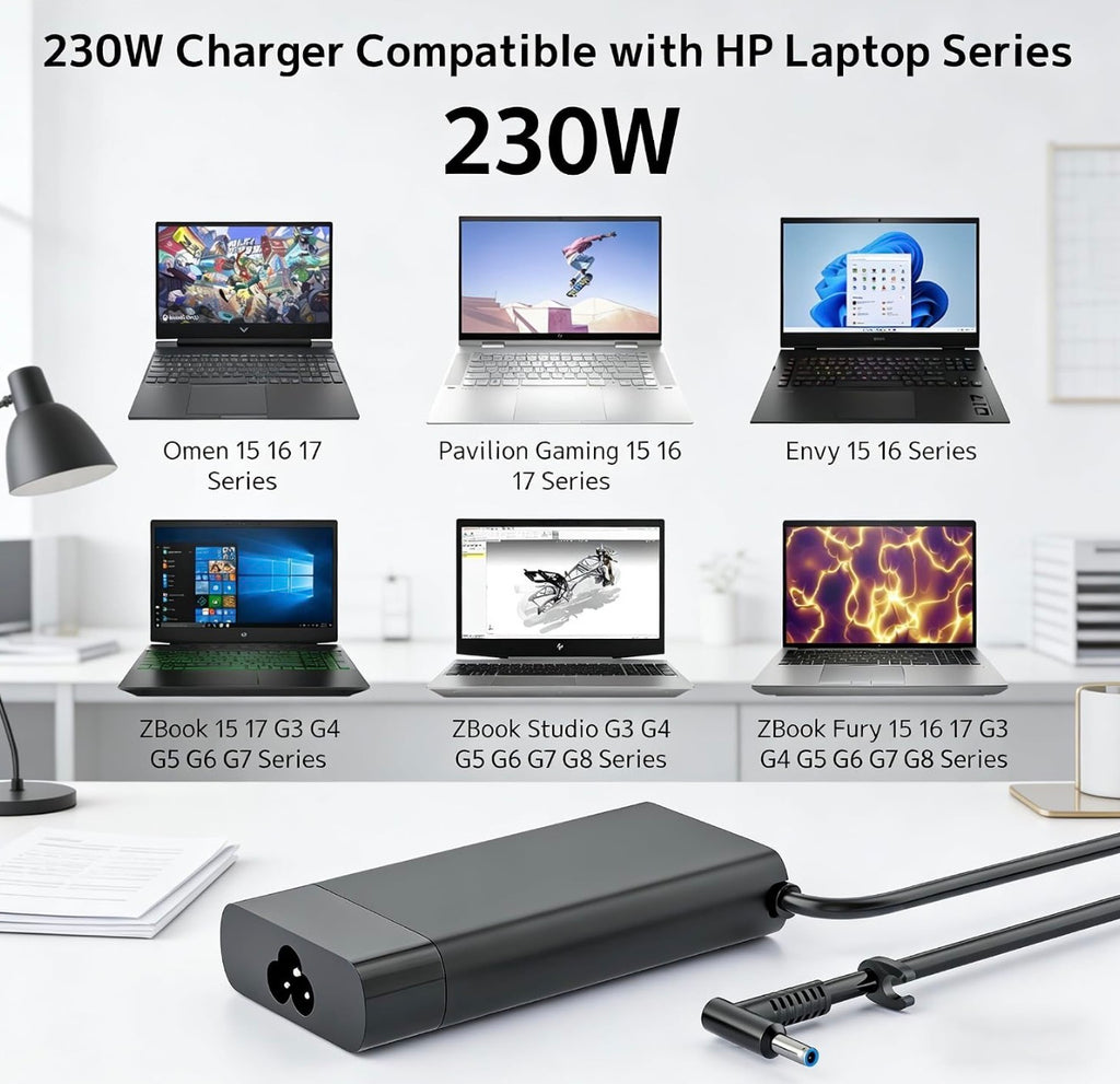 230W 200W Gaming Laptop Charger Fit for HP OMEN Victus ZBook 4.5mm Blue Tip, Fast Charging | Wide Compatibility | Smart Temperature Control | Stable Power for Gaming | Multiple Protection | 19.5V 11.8A