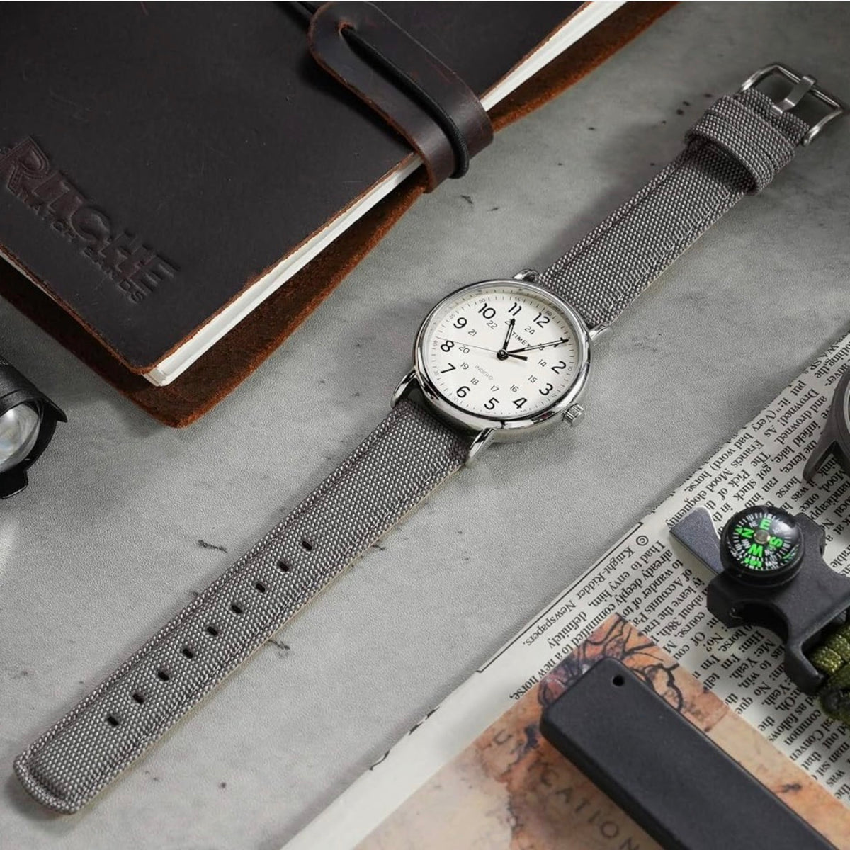 Ritche - Sailcloth Watch Band Quick Release Watch Strap Compatible with Samsung Galaxy Watch 6 Classic 43mm 47mm 40mm 44mmTimex / Seiko / Fossil / Citizen for Men Women, White Elephant Gifts, Stocking Stuffers for Men