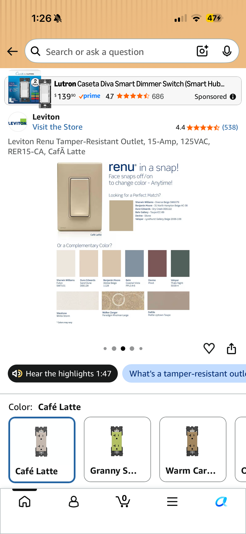 Leviton Renu Tamper-Resistant Outlet, 15-Amp, 125VAC, RER15-CA, Matte Red Delicious