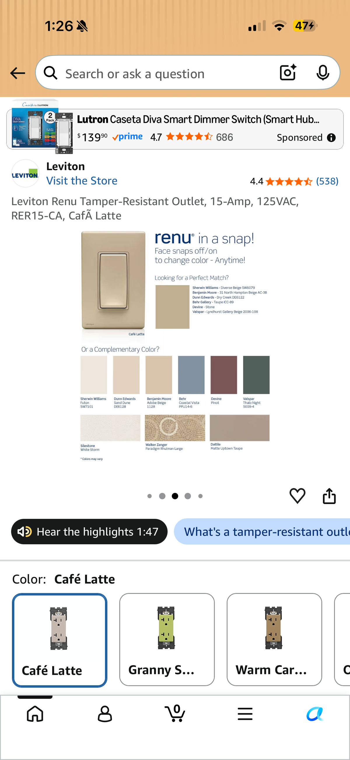 Leviton Renu Tamper-Resistant Outlet, 15-Amp, 125VAC, RER15-CA, Matte Red Delicious