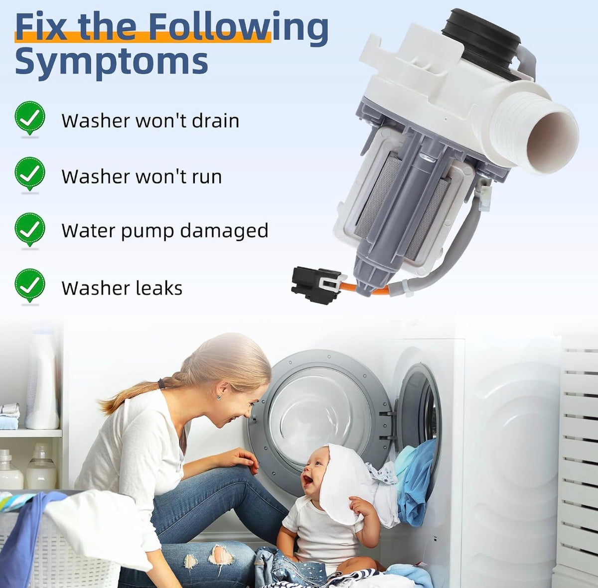 WH23X28418, 290d1201g003, 290d1201g001 Washer Drain Pump & Motor Assembly Replacement Compatible with G-E Hot-point Washers, Replace WH23X24178 WH23X27574 B40-3A01 B30-3A02 By Fetechmate