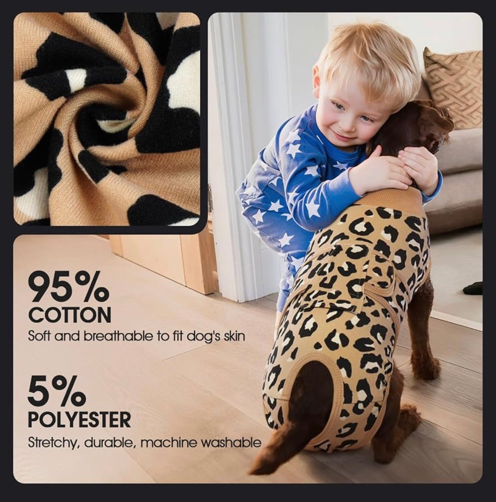 Dog Surgery Recovery Suit, Soft Breathable Neuter Suit for Male Dogs, Post Neuter Surgery Suit, Alternative to Cone of Shame, Wound Care for Dogs, Anti-lick Dog Recovery Suit Brown Leopard, Large