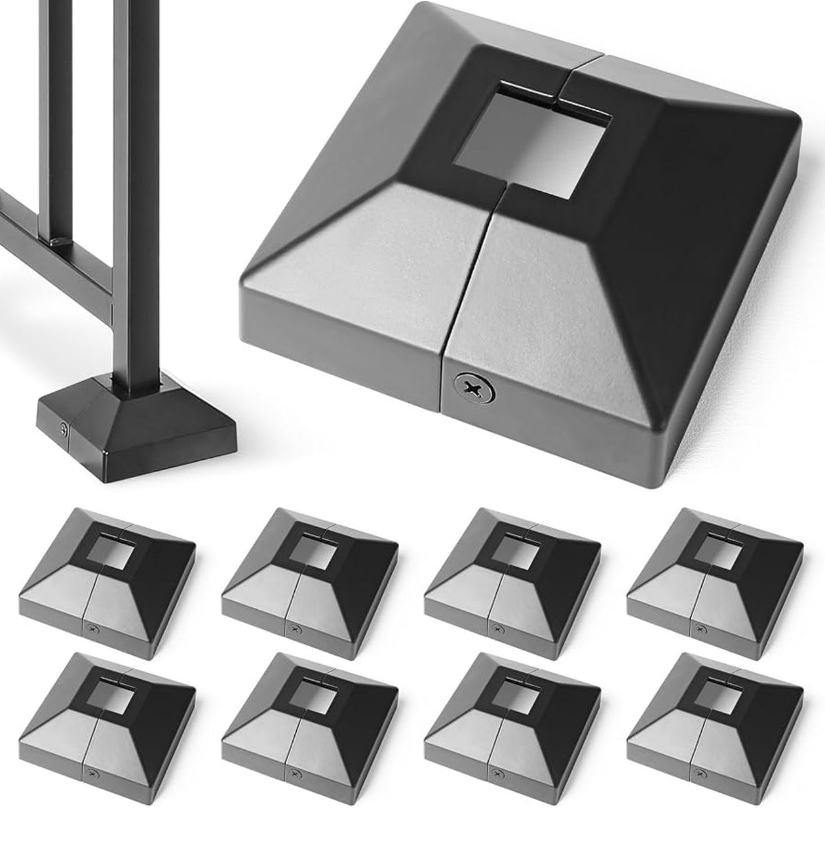 1” Split Type Post Skirt, Indoor/Outdoor Iron Deck Railing, Stair Post Base Decorative Covers (8 Pack-Black)