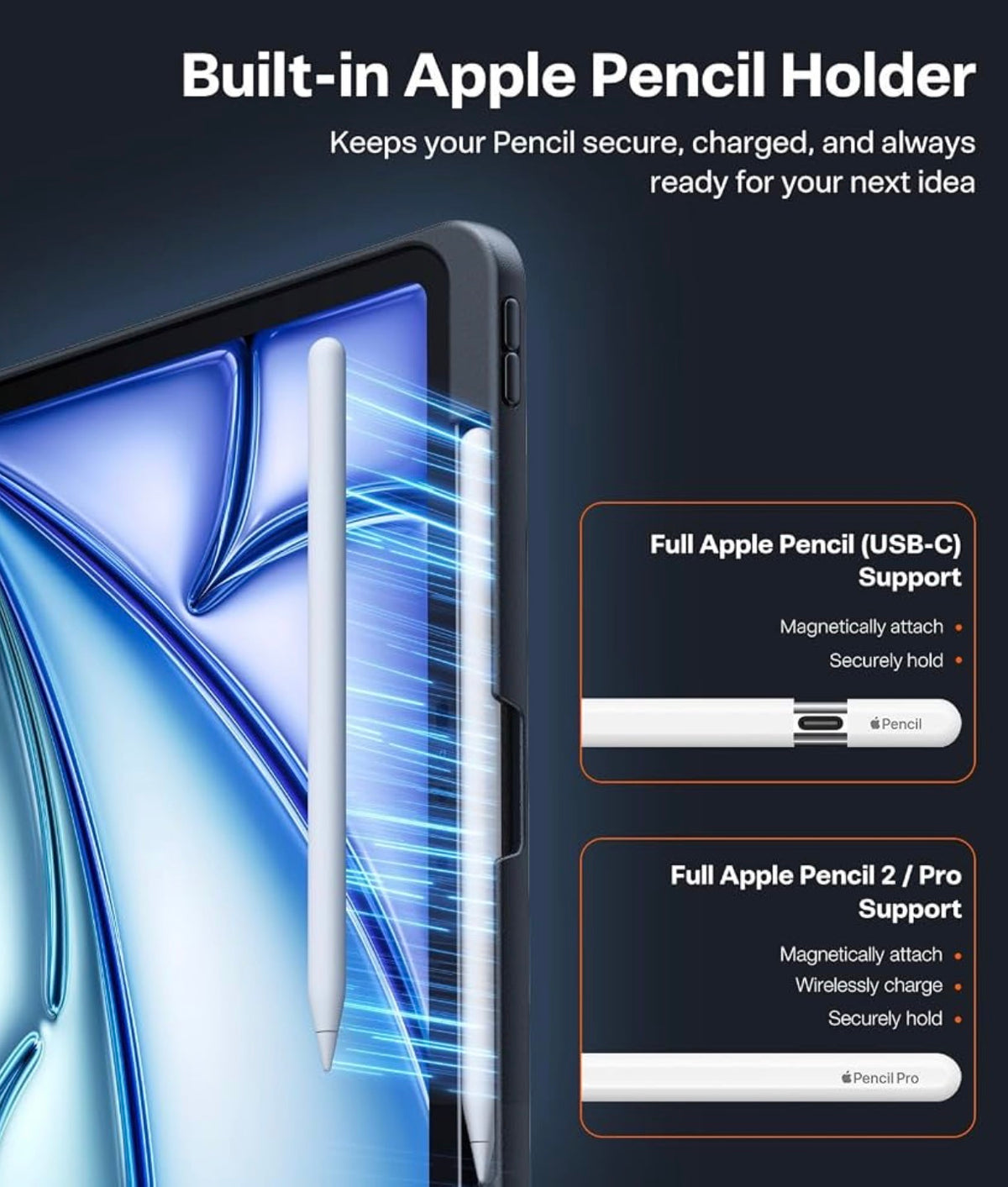 Ostand K1 Guardian for iPad Pro 13 inch Case with Stand M4/M5, Black, Adjustable Viewing Angles, Stable Writing & Typing, Apple Pencil Holder with Charging, Slim Protective, Metal Kickstand