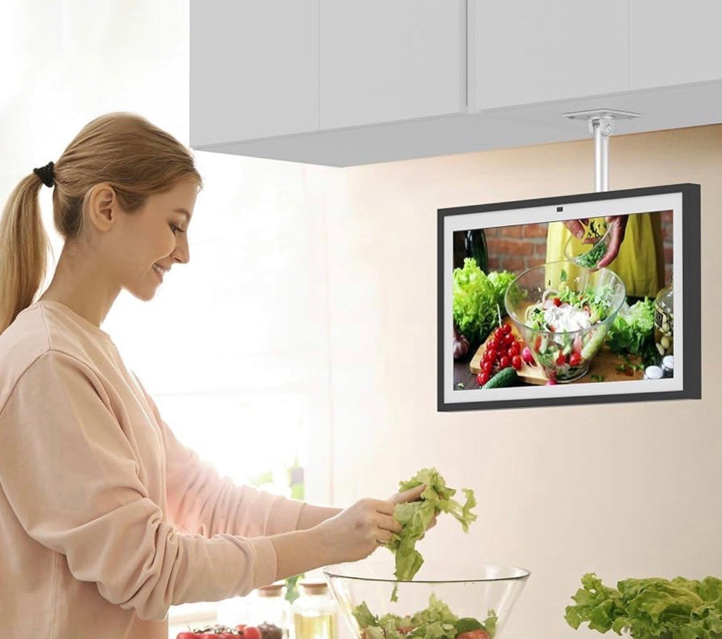 Under Cabinet Mount for Echo Show 15/21, Height Adjustable Mount Wide Range of Motion, Keeps Counters Clear, Swivel and Tilt Mount for Show 15, Aluminum, Ideal for Kitchen Use, Height-Silver