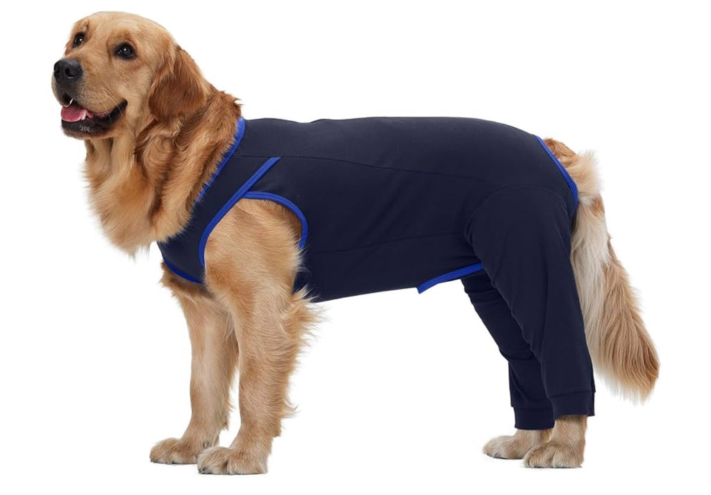 Dog Recovery Suit for Rear Legs, Surgery Onesie, Cone Alternative
Protects rear legs and abdomen from licking and scratching. Breathable recovery suit for male and female dogs after surgery - Large