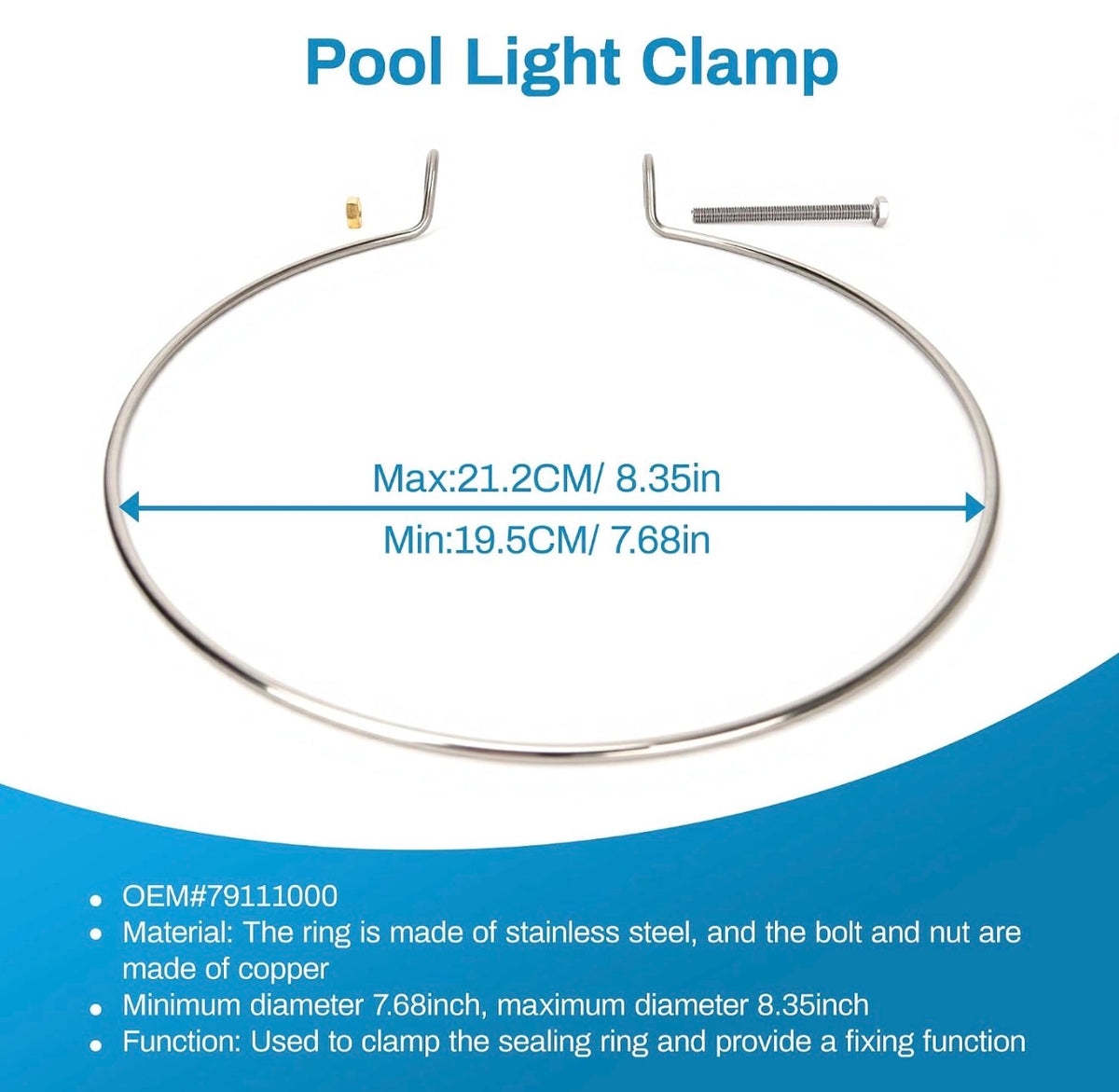 10'' Pool Light Maintenance Kit Fixing Clamp 79111000, Sealing Ring 79101600Z, Stainless Steel Face Ring 79110600, Suitable for Maintenance