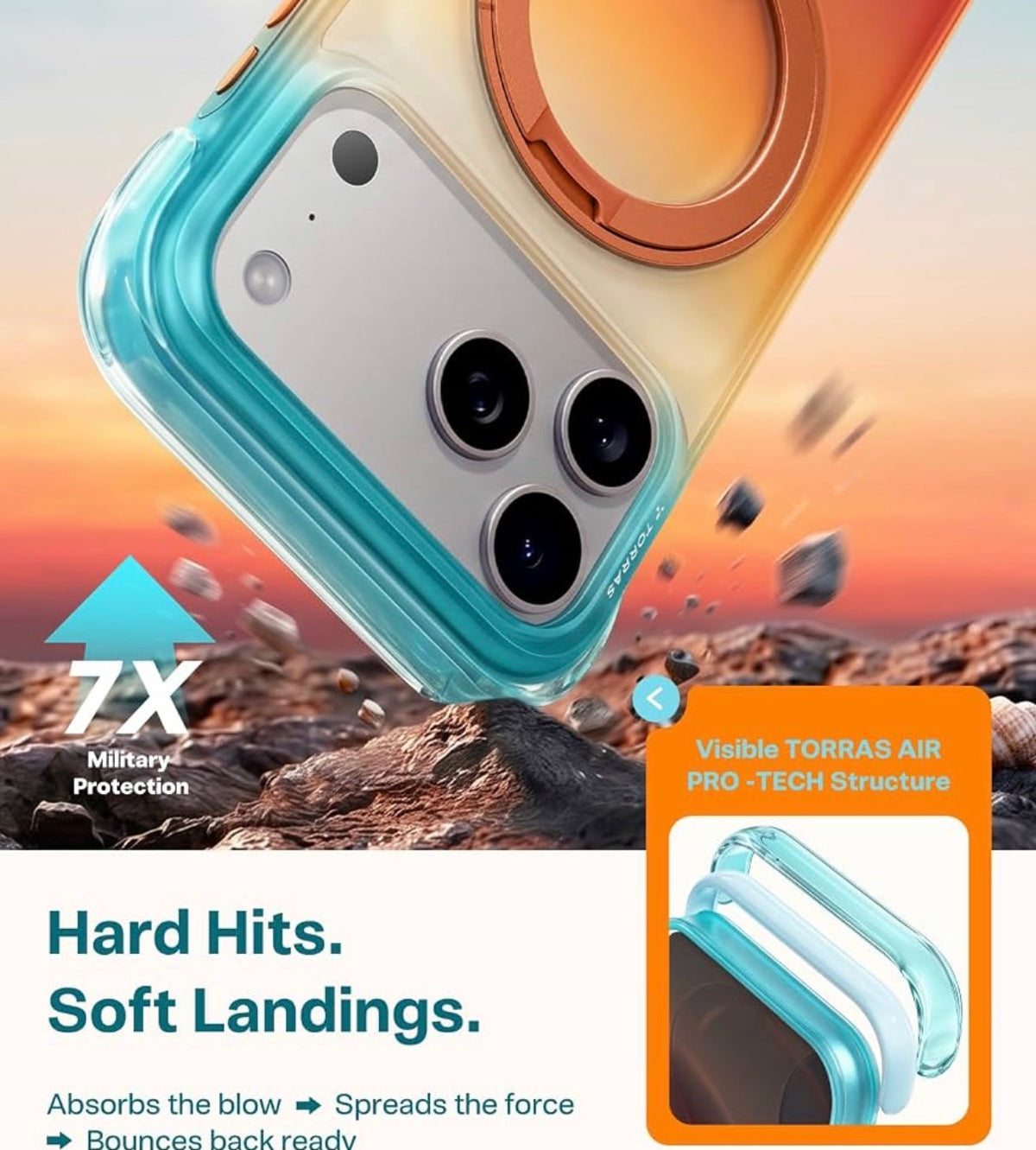 TORRAS O3 Air for iPhone 17 Pro Case, 360 Magnetic Stand, [Fit for MagSafe] Slim Case for iPhone 17 Pro, 6.3", Coastal Sunset, Fit for Magsafe, Military Drop Protection, Camera Control, Shockproof