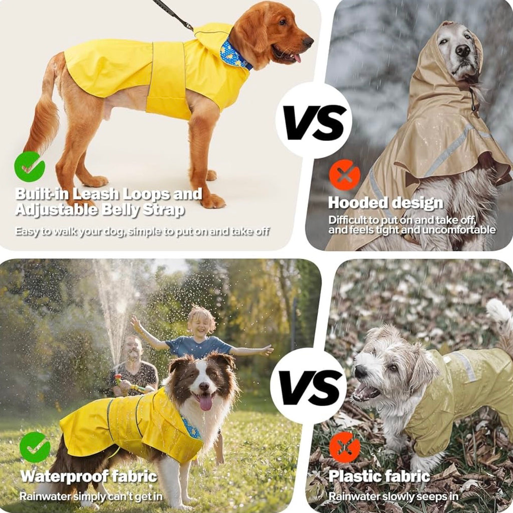Dog Raincoat Waterproof Dog Rain Jacket - Size Small, Reversible Dog Rain Coat, Adjustable Dog Poncho with Leash Hole/Reflective Stripe Hooded Snowproof Dog Clothes for Small Dogs