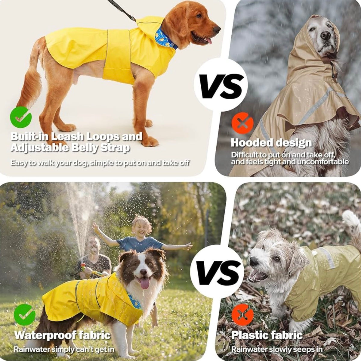 Dog Raincoat Waterproof Dog Rain Jacket - Size Small, Reversible Dog Rain Coat, Adjustable Dog Poncho with Leash Hole/Reflective Stripe Hooded Snowproof Dog Clothes for Small Dogs
