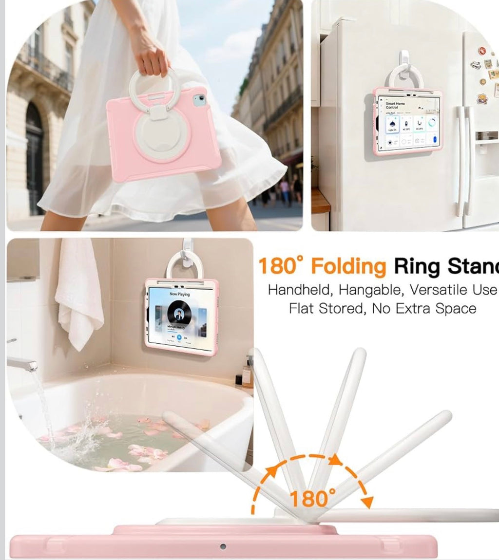 Case for iPad Air 11 Inch M2 M3 M4, Air 4th 5th, Pink
3in1 PC+TPU, Shockproof, 360° Rotatable 180° Foldable Ring Stand for Grip, Carry, Hang and Multi-Angle Viewing,Pencil Holder