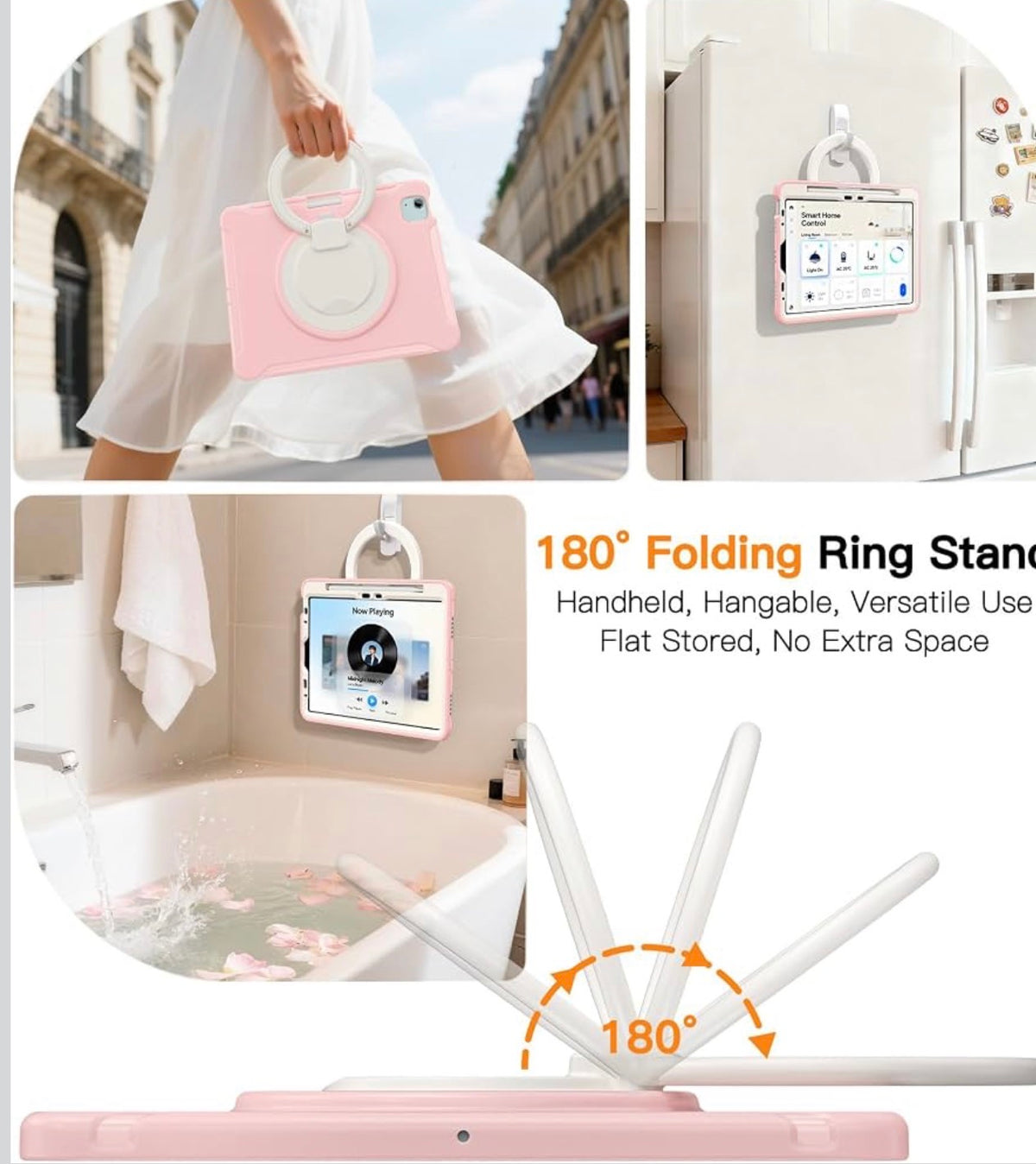 Case for iPad Air 11 Inch M2 M3 M4, Air 4th 5th, Pink
3in1 PC+TPU, Shockproof, 360° Rotatable 180° Foldable Ring Stand for Grip, Carry, Hang and Multi-Angle Viewing,Pencil Holder