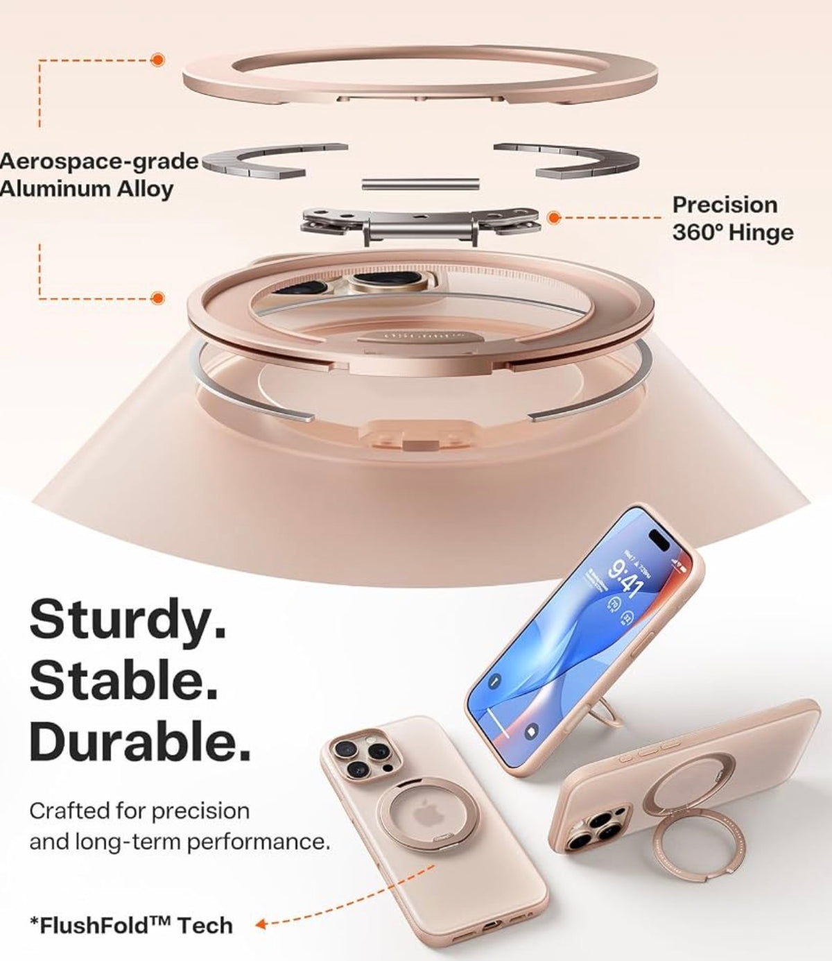 TORRAS for iPhone 16 Pro Case, 360 Magnetic Stand, O3 Fitness Series [Fit for MagSafe] [360° Rotating Kickstand] 4X Mil-Grade Shockproof, Camera Button, Slim, Translucent Desert Titanium 6.3"