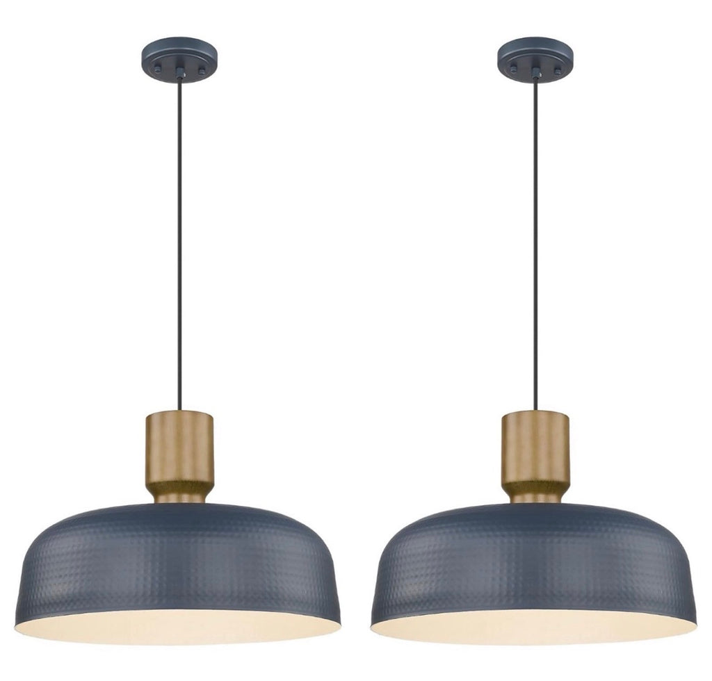 Darkaway Large Industrial Pendant Light Fixtures with Hammered Metal Shade, 2 Pack Blue 18.1 inch Oversized Pendant Lighting for Kitchen Island Hanging Lamp Adjustable Height