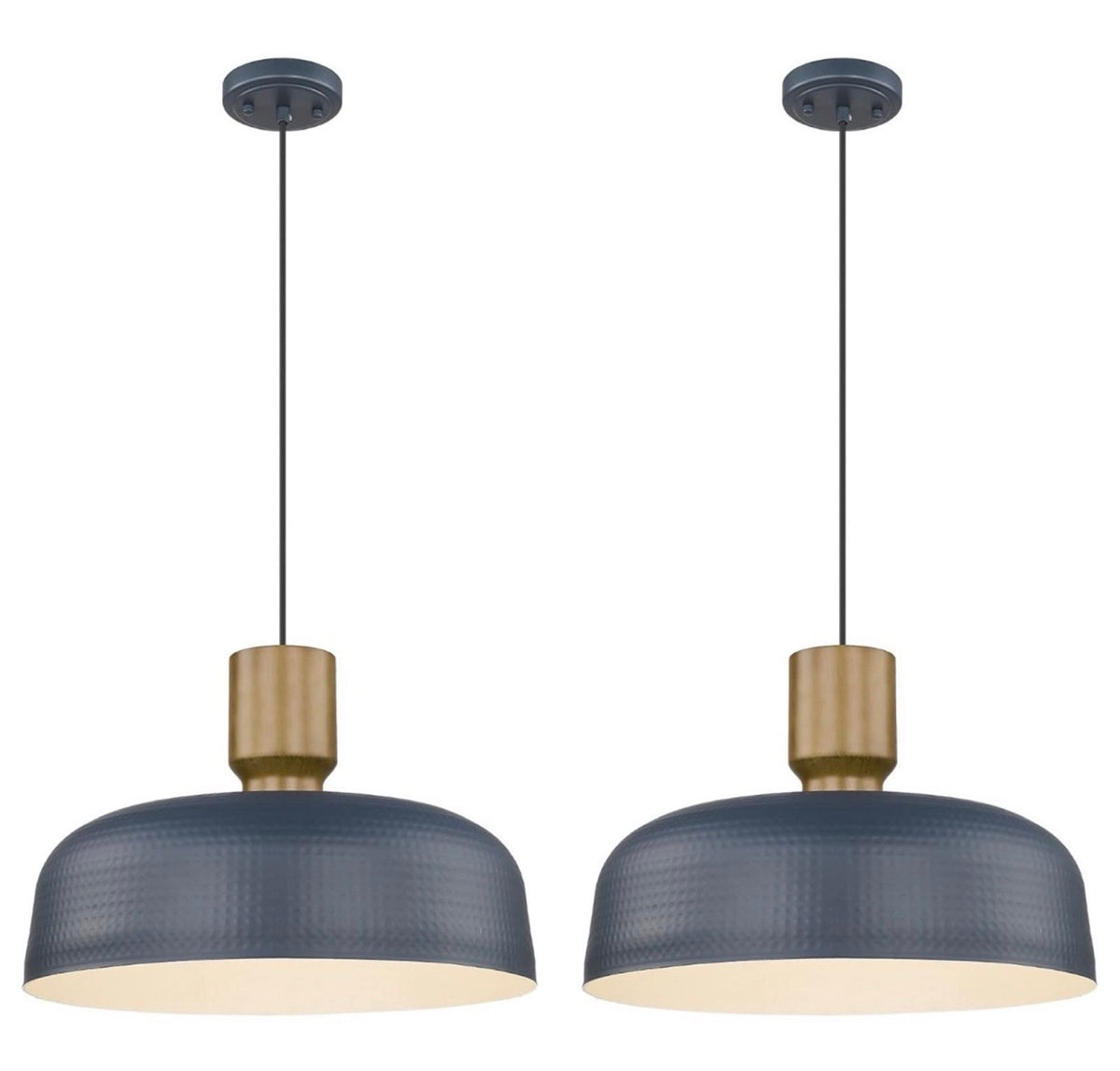 Darkaway Large Industrial Pendant Light Fixtures with Hammered Metal Shade, 2 Pack Blue 18.1 inch Oversized Pendant Lighting for Kitchen Island Hanging Lamp Adjustable Height