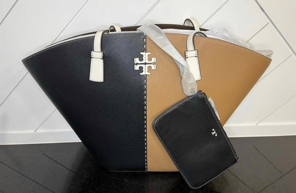Tory Burch - McGraw Color Block Large Tote - Black and Tiramisu