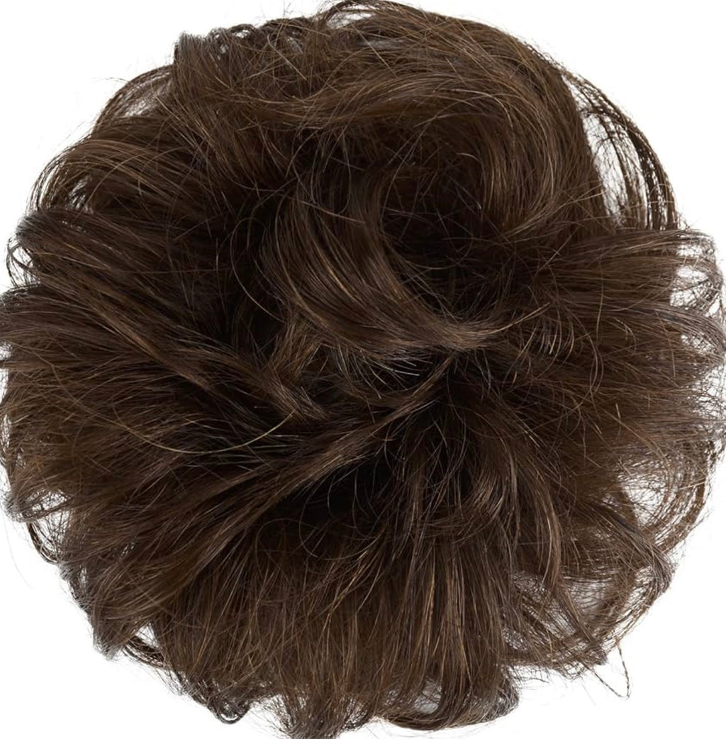 100% Human Messy Bun - Human Hair Bun Real Elastic Scrunchies Hair Pieces Soft Fluffy Wavy Ponytail Extensions Updo Chignon Hairpieces for Women, Medium Brown Auburn