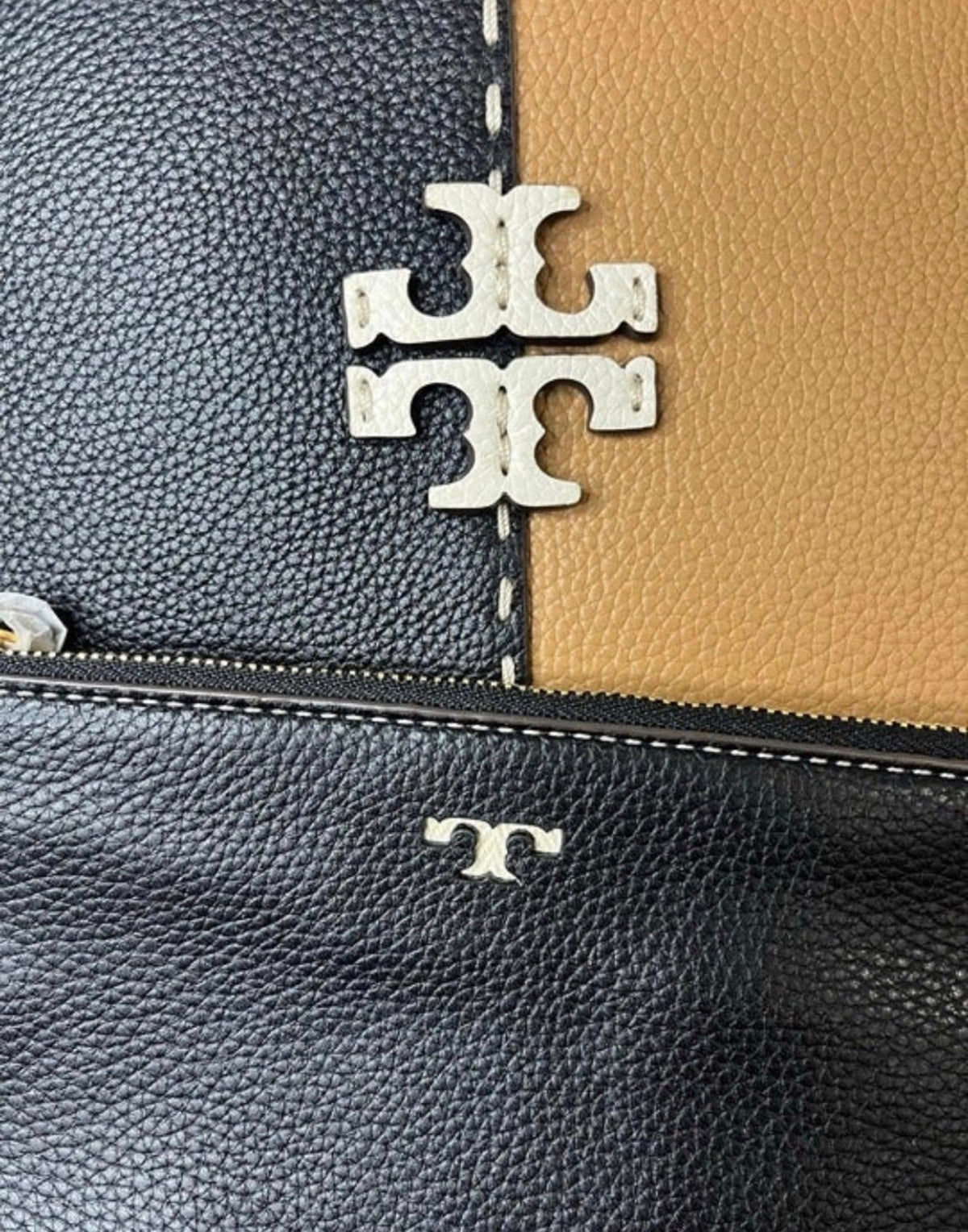 Tory Burch - McGraw Color Block Large Tote - Black and Tiramisu
