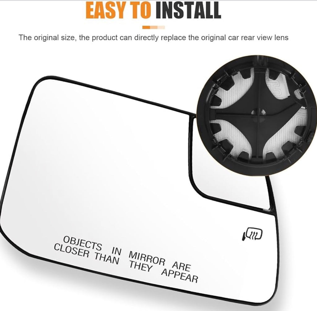 Compatible with Ford Edge 2011-2014 Passenger Right Side Mirror Glass
for Lincoln MKX 2011-2015, Heated, Mirror Replacement with Backing Plate, Clear Visibility, Clip on Easily