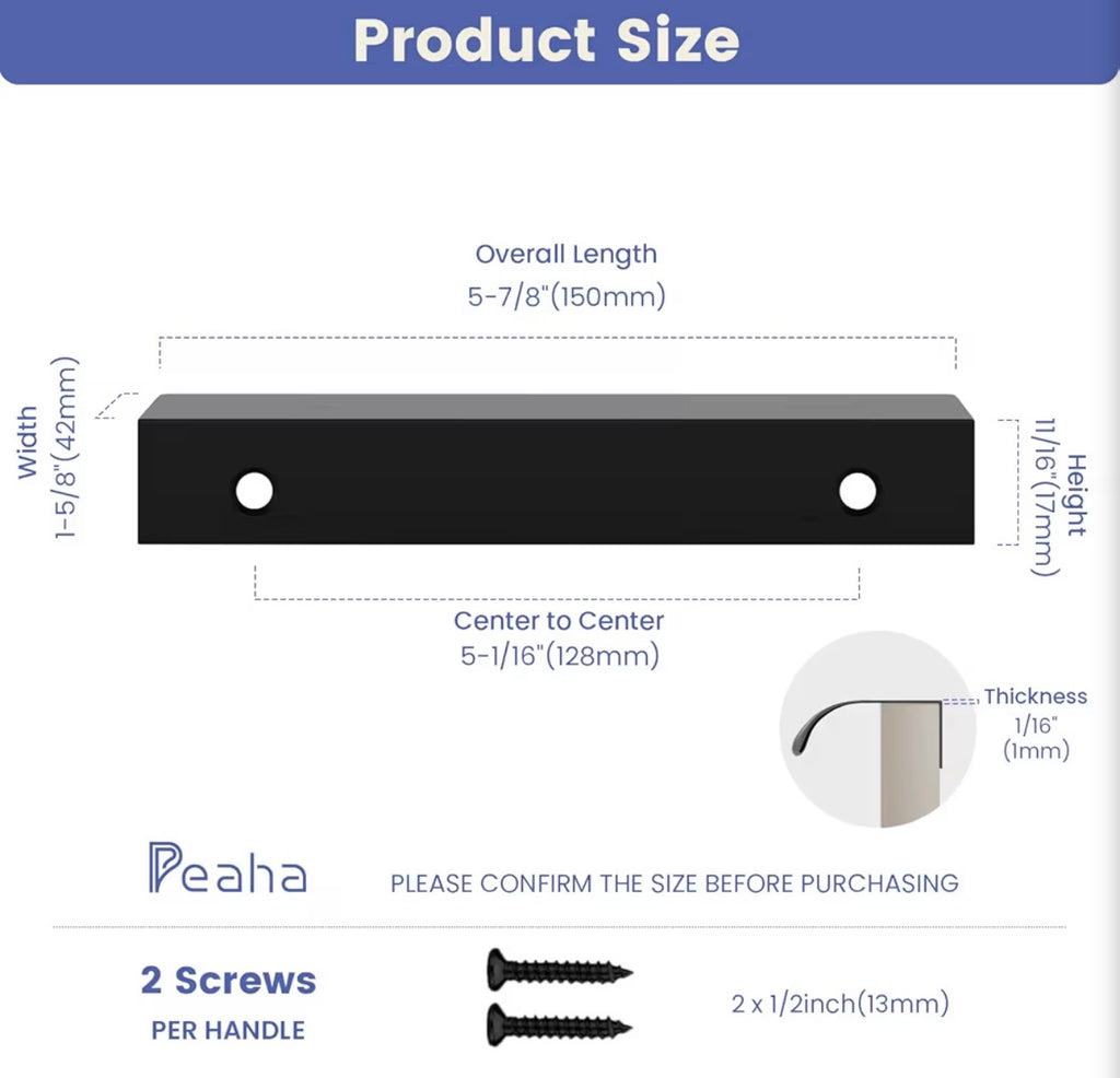 Black Cabinet Handles 5 Inch 30 Pack, Finger Pulls for Cabinets, Edge Pull for Dresser Drawers, Aluminum Alloy, Modern Kitchen Hardware for Dresser Bathroom Closet and Cupboard