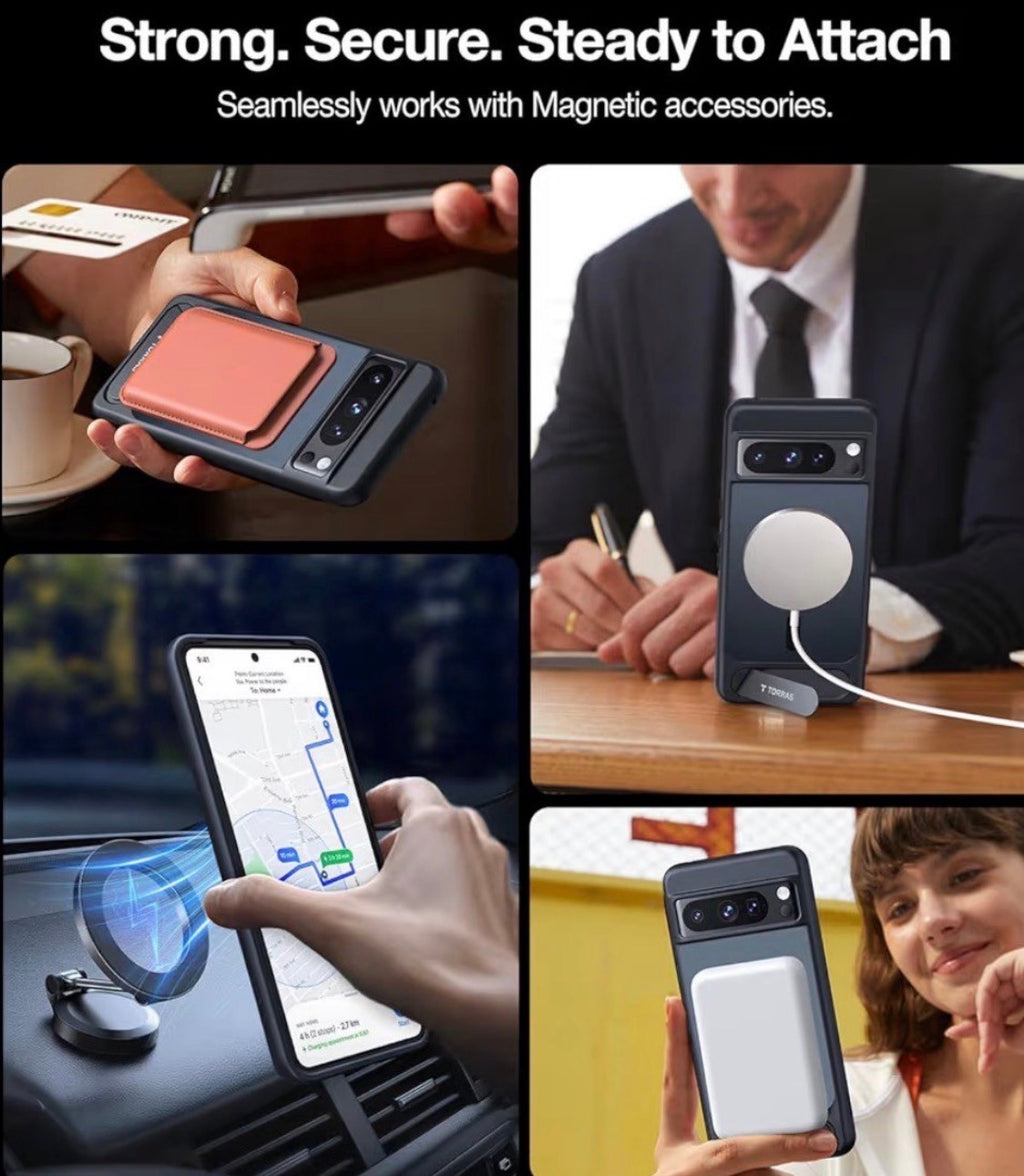 TORRAS - Magnetic & Stand for Google Pixel 8 Pro Case, Translucent Black
Compatible with MagSafe, Mil-Grade Drop Protection, Slim Fit for Google Pixel 8 Pro Phone Case with Built-in Flush Kickstand