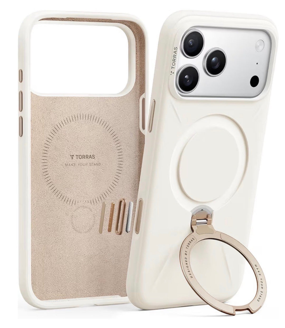 TORRAS - Q3 Silicone for iPhone 17 Pro Case with Magnetic 360 Stand
Compatible with MagSafe, Liquid Silicone Rubber Soft Phone Case for iPhone 17 Pro, Camera Control Cover, Light Ivory