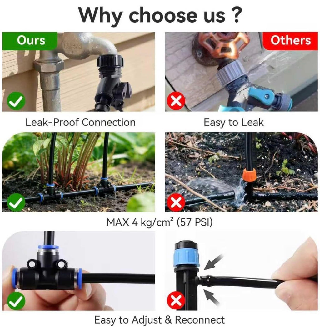 Drip Irrigation System 100FT 1/4" (17PCS Nozzles) for Garden, 83 PCS Leak-Proof Garden Watering System, 360° Adjustable Automatic Plant Water Kit for Raised Beds, Greenhouse, Lawn, Patio, Yard